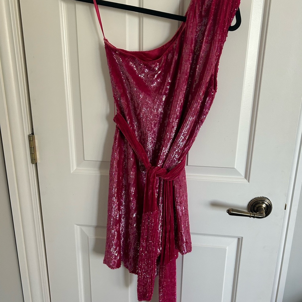 Retrofete Fuchsia Sequin One-Shoulder Dress